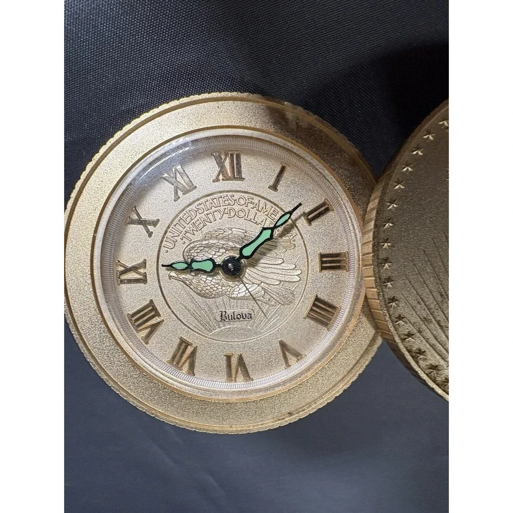 ⏰ Vintage Bulova Saint-Gaudens $20 Gold Coin Desk Alarm Clock Wind Up & Working